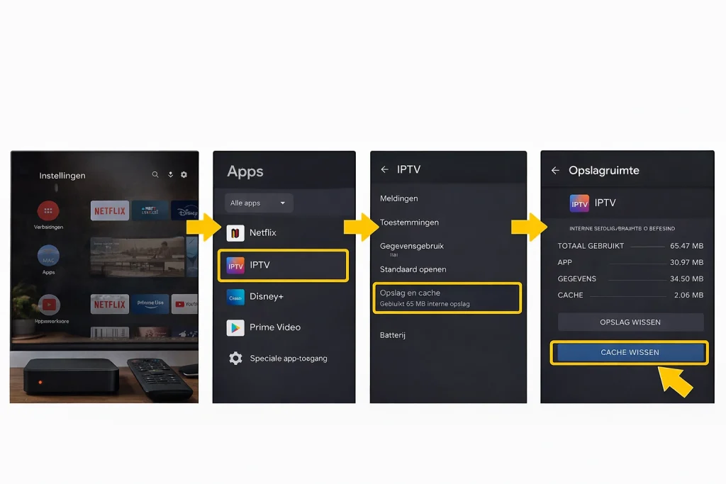 iptv app cache wissen android instellingen storing oplossen