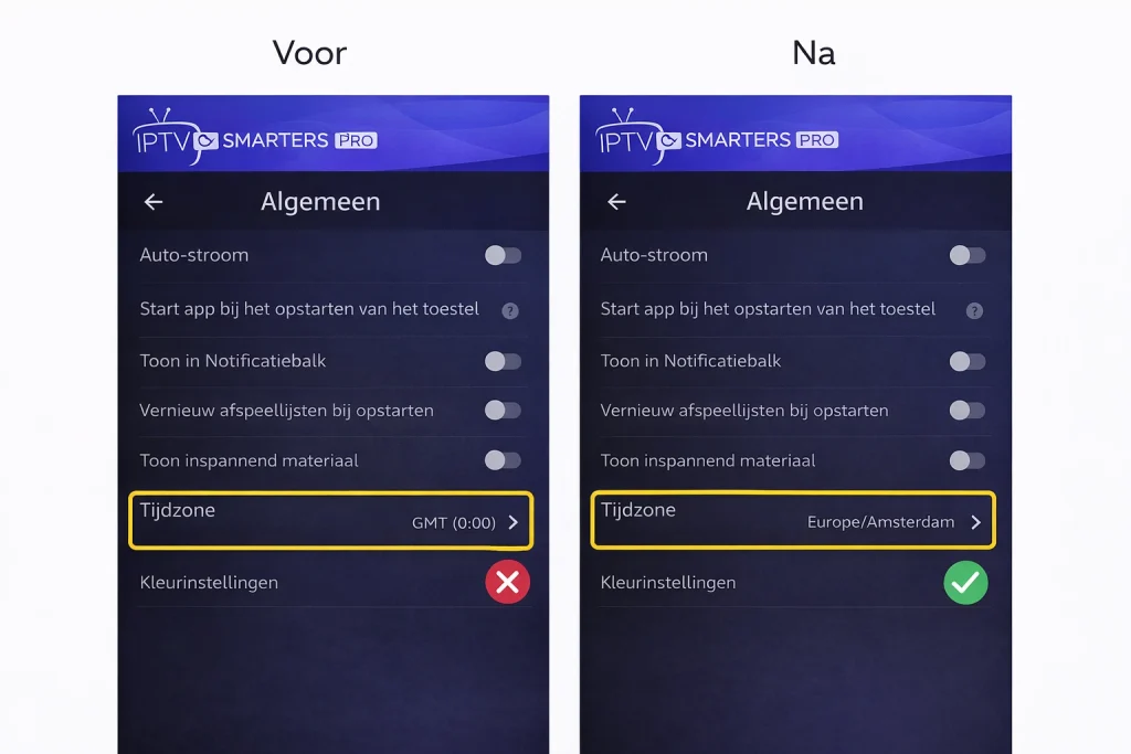 iptv smarters pro tijdzone instellen amsterdam storing na update