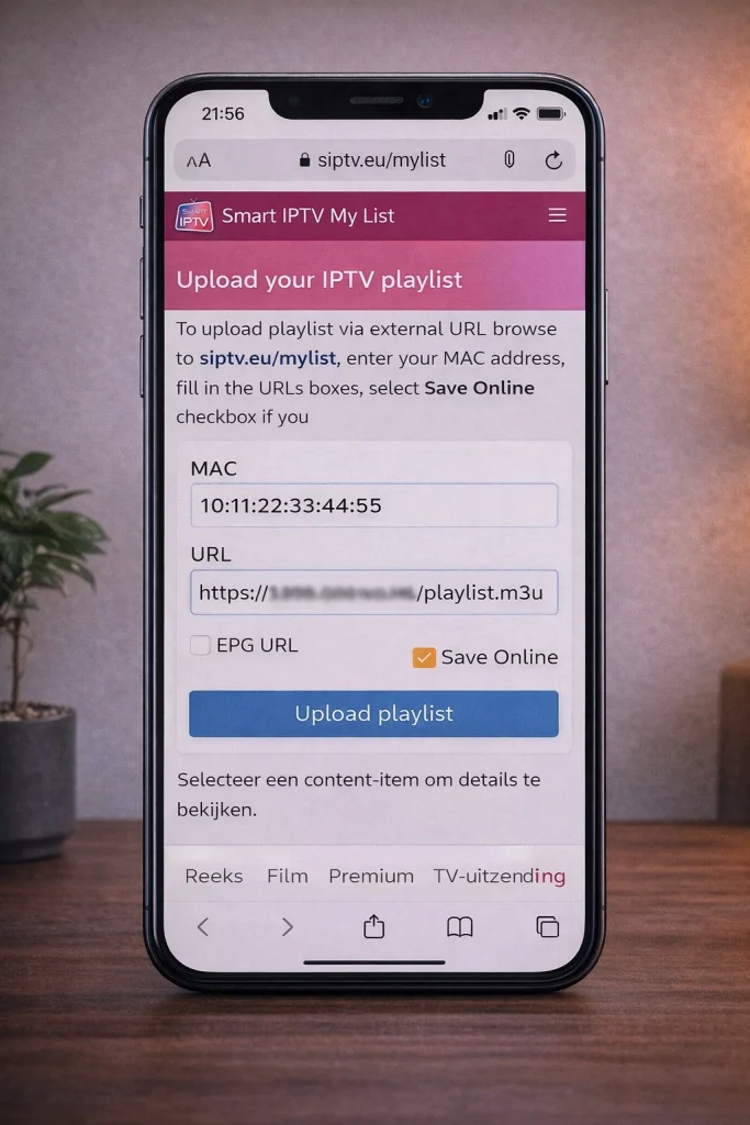 smart iptv mac adres koppelen siptv eu playlist uploaden m3u