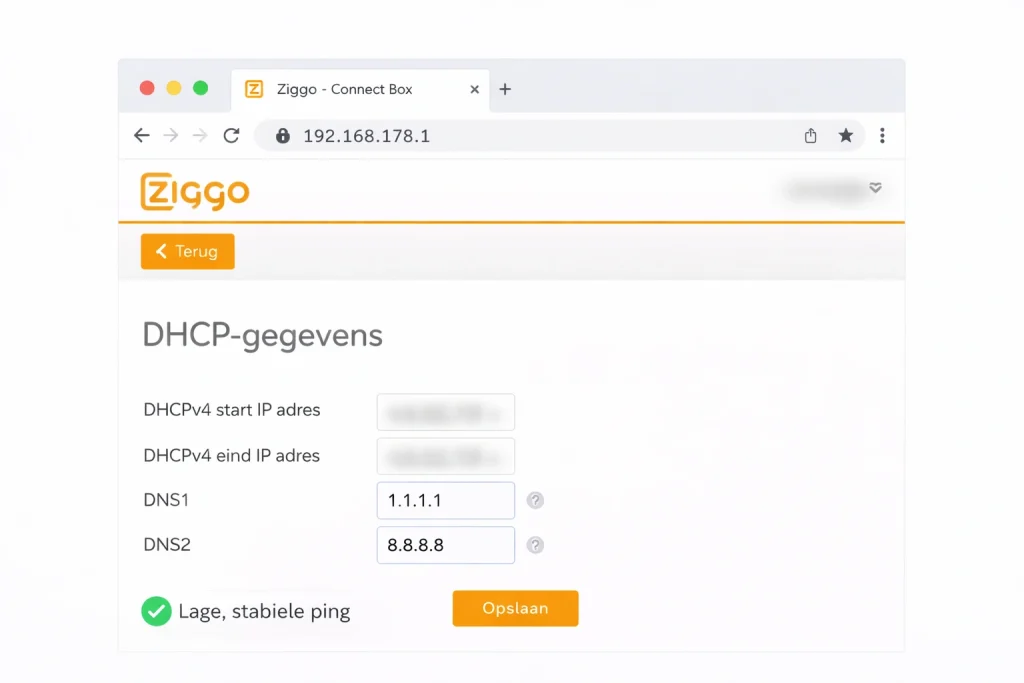 ziggo modem dns instellen 1.1.1.1 iptv storing oplossen